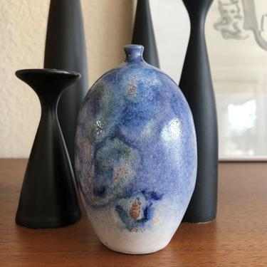 Blue Mid Century Modern Studio Pottery Ceramic Weedpot Vase Signed Pottery