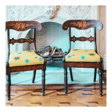 Anglo Dutch Marquetry Inlaid Klismos Chairs, Pair