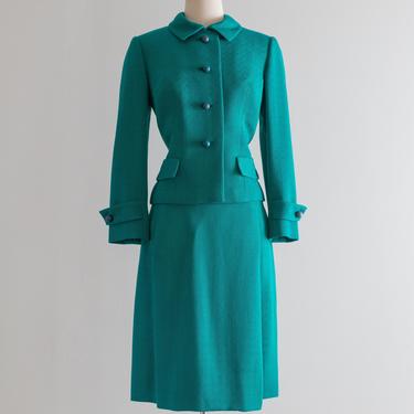 Vintage 1960s Suit - 60s Teal Green Wool Two Piece Ladies Suit By Designer Irene Lentz Neiman Marcus // Small by xtabayvintage