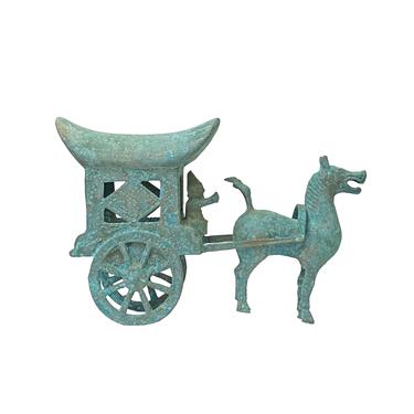Chinese Rustic Light Green Vessel Ancient Horse Cart Display ws1474E 