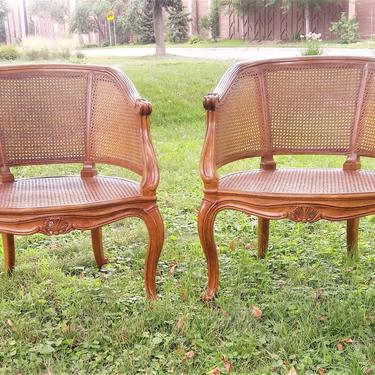 Pair of French Louis XVI Style Cane Arm Chairs, Vintage, French Country, Home Decor 