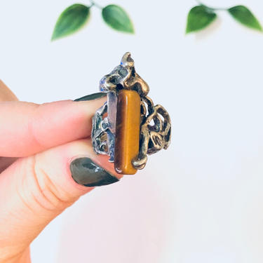 Vintage Ring, Tigers Eye Ring, Tigers Eye Jewelry, Unique Jewelry, Silver Ring, Statement Jewelry, Vintage Jewelry, Large Ring, Cut Out Ring 