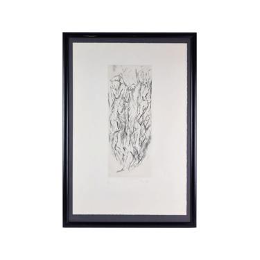 Mid-Century Etching Abstracted Naked Men in Ascent signed Pierre Zucchelli 