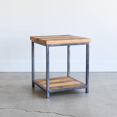 Side Table made from Reclaimed Wood / Industrial Frame with Lower Shelf 