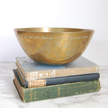 Etched Brass Bowl - Vintage Brass Bowl - Boho Decor by PursuingVintage1