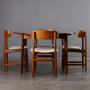 Mid Century Dining Set Round Table and 4 Chairs Danish Modern Teak 
