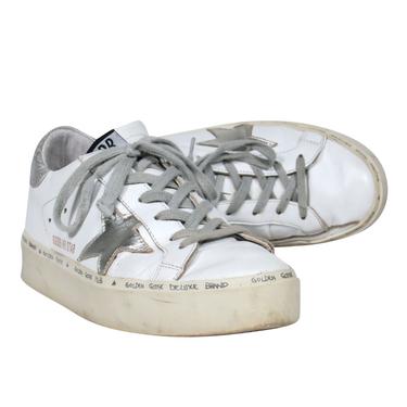 Golden Goose - White Leather Lace-Up Platform Sneakers w/ Star Embellishments Sz 7