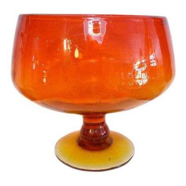 Blenko Amberina Chalice Compote - Tangerine Glass Chalice Compote 629L Blenko Mid-Century 
