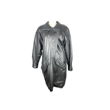 60s Leather Trench Coat | Vintage Clothing Black Leather Coat Jacket | Long Leather Bomber Jacket | Retro Vintage Jacket Coat 