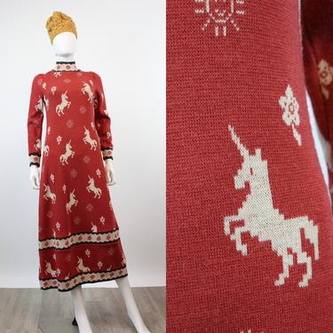 1970s UNICORN knit dress puffed sleeves small medium | new knitwear 