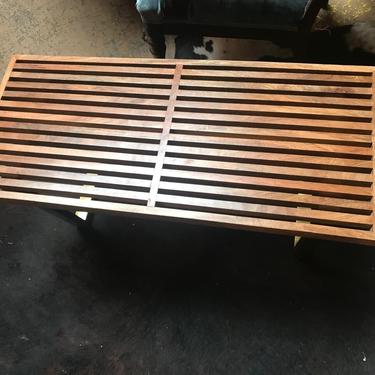 Vintage Mid Century Modern George Nelson Style Slat Table Bench with Brass Legs