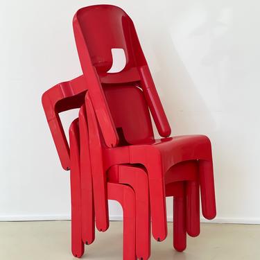 Set of 4 Red Joe Colombo for Kartll Universale Chairs