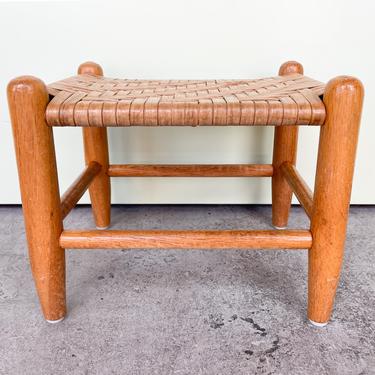 Petite Leather and Rattan Foot Stool