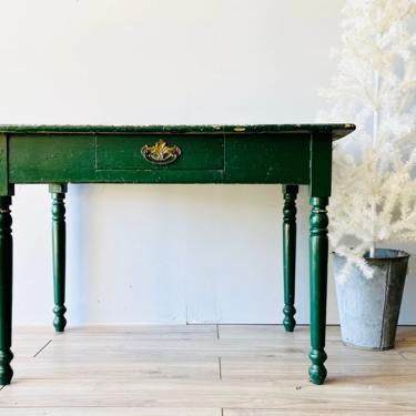 Dark Green Small Table | Dark Green Desk | Table with Drawer | Kitchen Table | Painted Table | Farmhouse Table | Cottage Style 