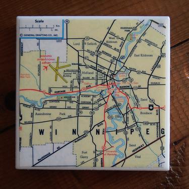 1981 Winnipeg Canada Vintage Map Coaster. Winnipeg City Map. Canada gift. Manitoba province map. Décor Canada. Travel Gift. Canadian Décor. 