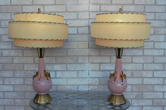 Vintage Retro Pink And Gold Table Lamps, Table Lamps Chicago Illinois