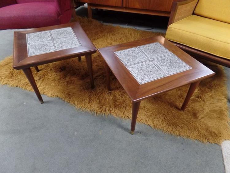 Pair of Mid-Century Modern tile top square tables