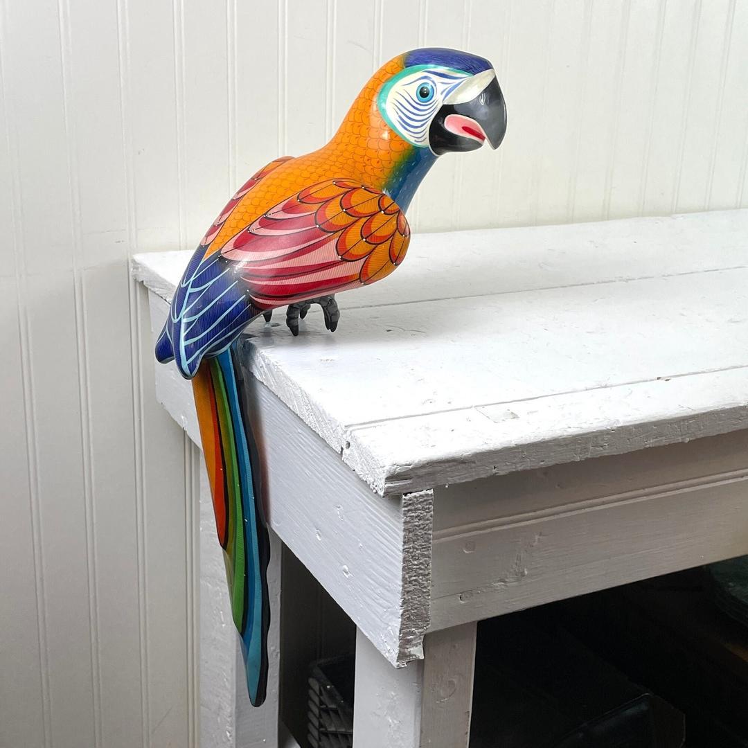 Mexican Papier Mache Macaw Parrot Vintage Art Signed Nextstage