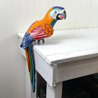 Mexican papier mache macaw parrot - vintage art - signed Ruvalcaba 