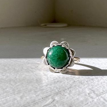 Handmade Green Aventuring Daisy Ring in Sterling Silver and 14k Goldfilled 