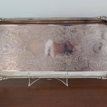 Vintage Rectangle Silver Tray with Handles 