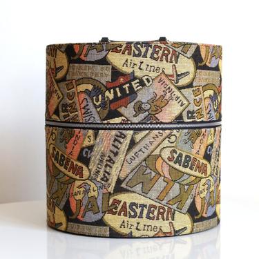 Vintage 1950s Tapestry Airlines Round Travel Suitcase 