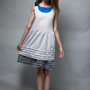 XXS dress colorblock ruffled hem tank dress sleeveless gray blue vintage girl teen junior 