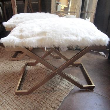 PAIR OF GOLD WASH IRON AND FAUX FUR BENCHES PRICED SEPERATLEY
