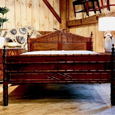 Custom New Orleans Faux Bamboo Bed in Cedar, Queen in Walnut Finish