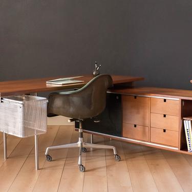Mid Century Walnut Executive Desk and Return by George Nelson for Herman Miller 