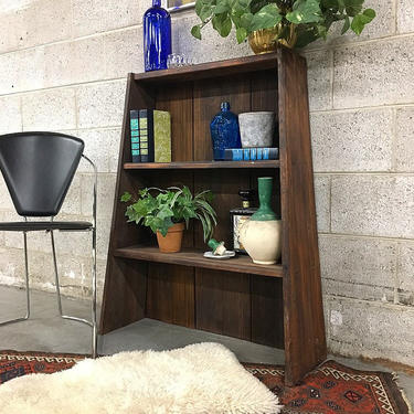 LOCAL PICKUP ONLY Vintage Wood Bookcase Retro 1960's Dark Brown Driftwood Plank Shelving Bookshelf for Living Room or Office 