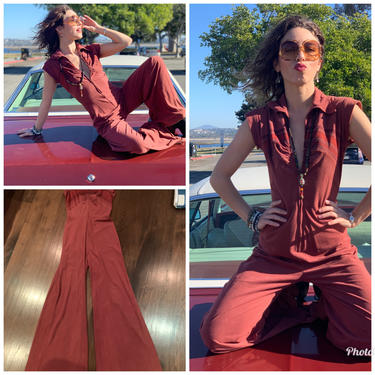 70s Bell Bottom jumpsuit disco chevron suede like S 
