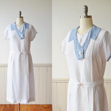 Early 1930s Linen Sport Dress | Late 1920s to Early 1930s Antique Day Dress | M 