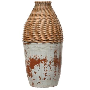 Distressed Clay Vase w/ Rattan