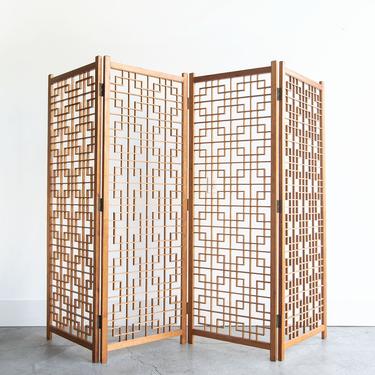 1960's Danish Mid-Century Modern Teak Four-Panel Folding Room Divider | Kumiko | MCM | Japanese Design 