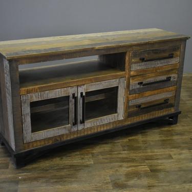 Farmhouse Rustic Solid wood 61 inch TV stand Media Consoe with 3-drawers 2-doors &amp; Open Shelf 