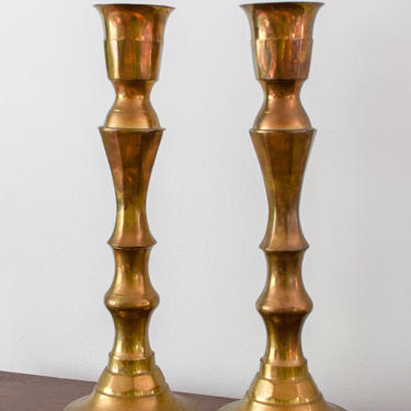 Pair of Large Vintage Brass Candlestick Holders 