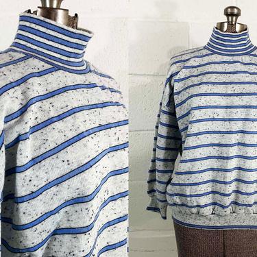 Vintage Striped Blue White Sweater Speckled Periwinkle Nautical 1990s 90s y2k Classic Minimal Basics Capsule Pullover Long Sleeve Large XL 
