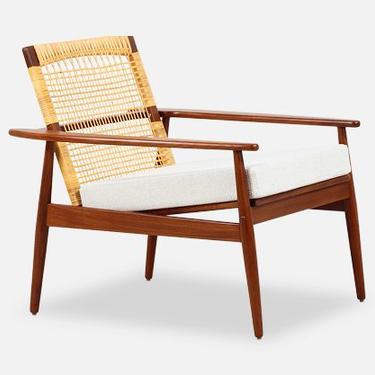 Danish Modern Teak & Cane Lounge Chair by Hans Olsen for Juul Kristensen