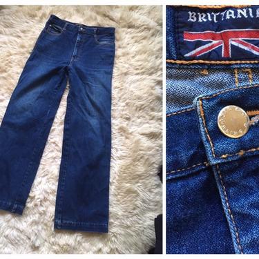 vintage '70s '80s BRITTANIA jeans - dark wash designer jeans / 80s designer jeans / vintage indigo jeans, straight leg jeans, 13, 33L 