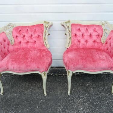 French Pair of Carved Side Living Bed Room Fireplace Chairs 1959