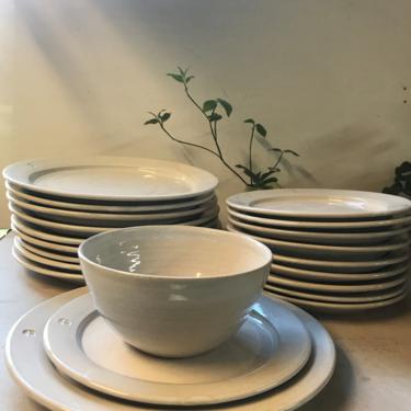 handmade plates, dinnerware set, place settings, white dishes, white plates, dinner plates, salad plates, lunch plates, pottery plates 