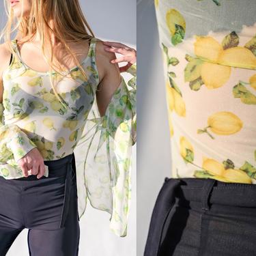 Vintage 90s Dolce & Gabbana Intimo Lemon Print Mesh Knit Cami Tank Top | Authentic Hologram | Streetwear, Rave, Boho | 1990s Designer Top 