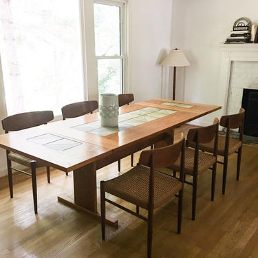 Poul H. Poulsen trestle teak dining table seats up to 10 folding leaf leaves desk conference vintage tilt 