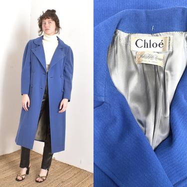 Vintage 1980s Coat / 80s Chloé Designer Wool Coat / Blue ( S M ) 