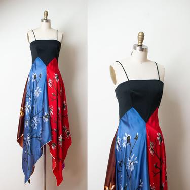 1970s Scarf Dress / 70s Handkerchief Hem Sundress 