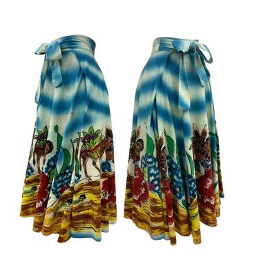 Vtg Vintage 1940s 1950s 40s 50s Hand Painted Mexican Souvenir Wrap Circle Skirt 