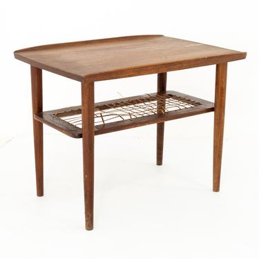 Danish Mid Century Teak and Cane Side End Table 