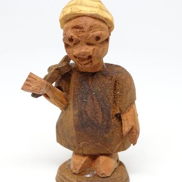 Small Antique African Hand Carved Nativity Creche Figure holding Cross, Vintage Christian Religious Santos, Ghana Missionary 