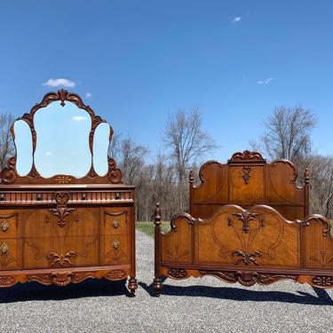 Antique Bedroom Set - Antique Dresser with Mirror - Antique Full or Queen Size Bed 